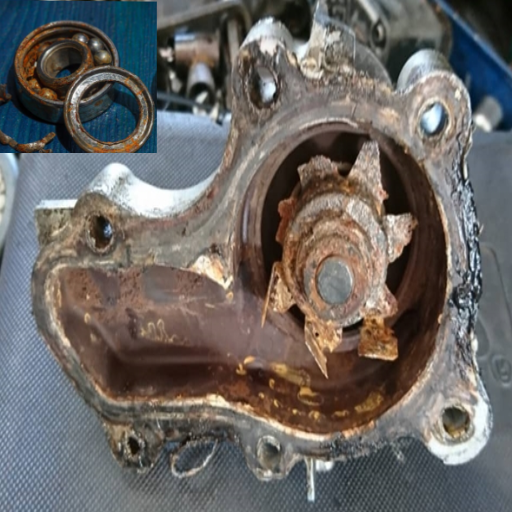 How can you identify signs of water pump bearing damage